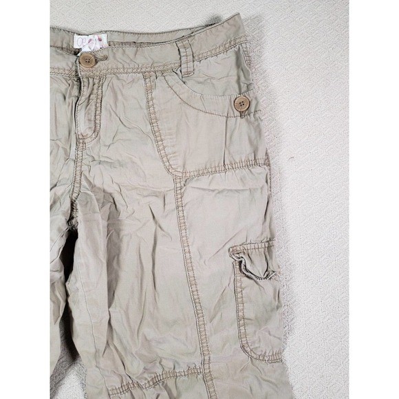 OP Ocean Pacific Pants Womens 17 Ankle Tie Cargo Beige Cotton Zipper Pockets - Picture 3 of 14